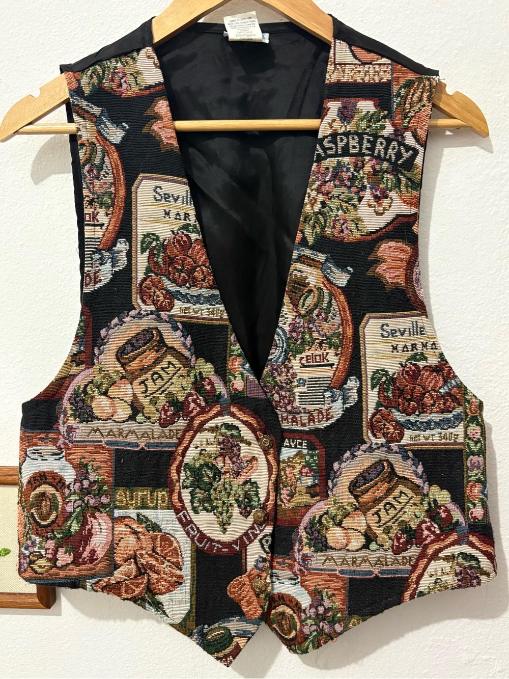 Vintage Black Cottagecore Fruit & Jam Layering Fall Tapestry Vest